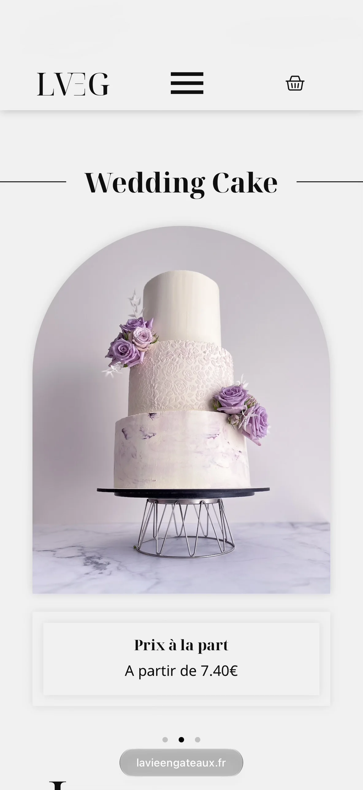 La page Wedding Cake du site lavieengateaux.fr sur mobile